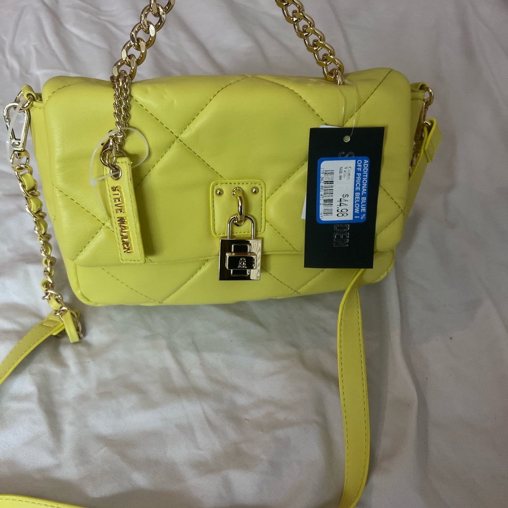 Steve Madden Yellow Crossbody Quilted Bag with Chain Strap